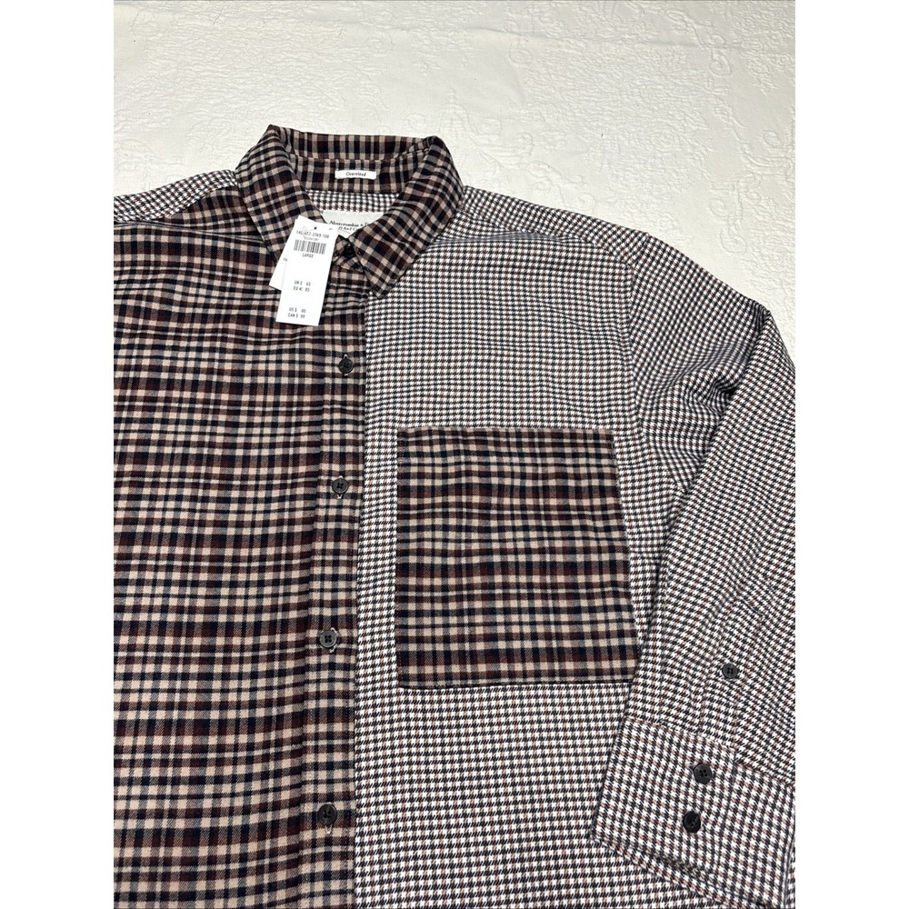 NWT Abercrombie & Fitch Shirt Women Large Brown Flannel‎ Oversized Multi Plaid